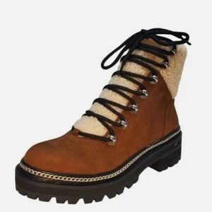 NWT.Aqua Womens Frost with Shearling Lace up Booties Suede Whiskey Brown Sz 6.5